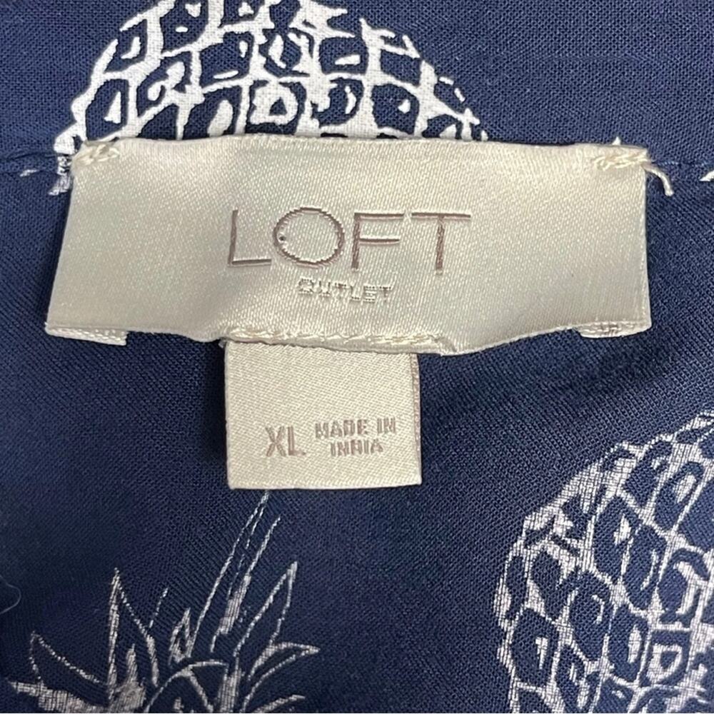 Loft Pineapple Pattern Pullover Top Navy Blue Whi… - image 4